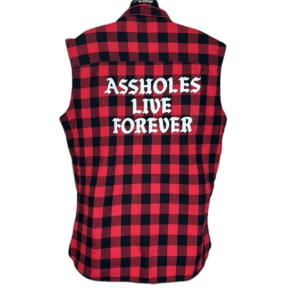 Red and Black Checkered Sleeveless Shirt - Picture 3 of 4